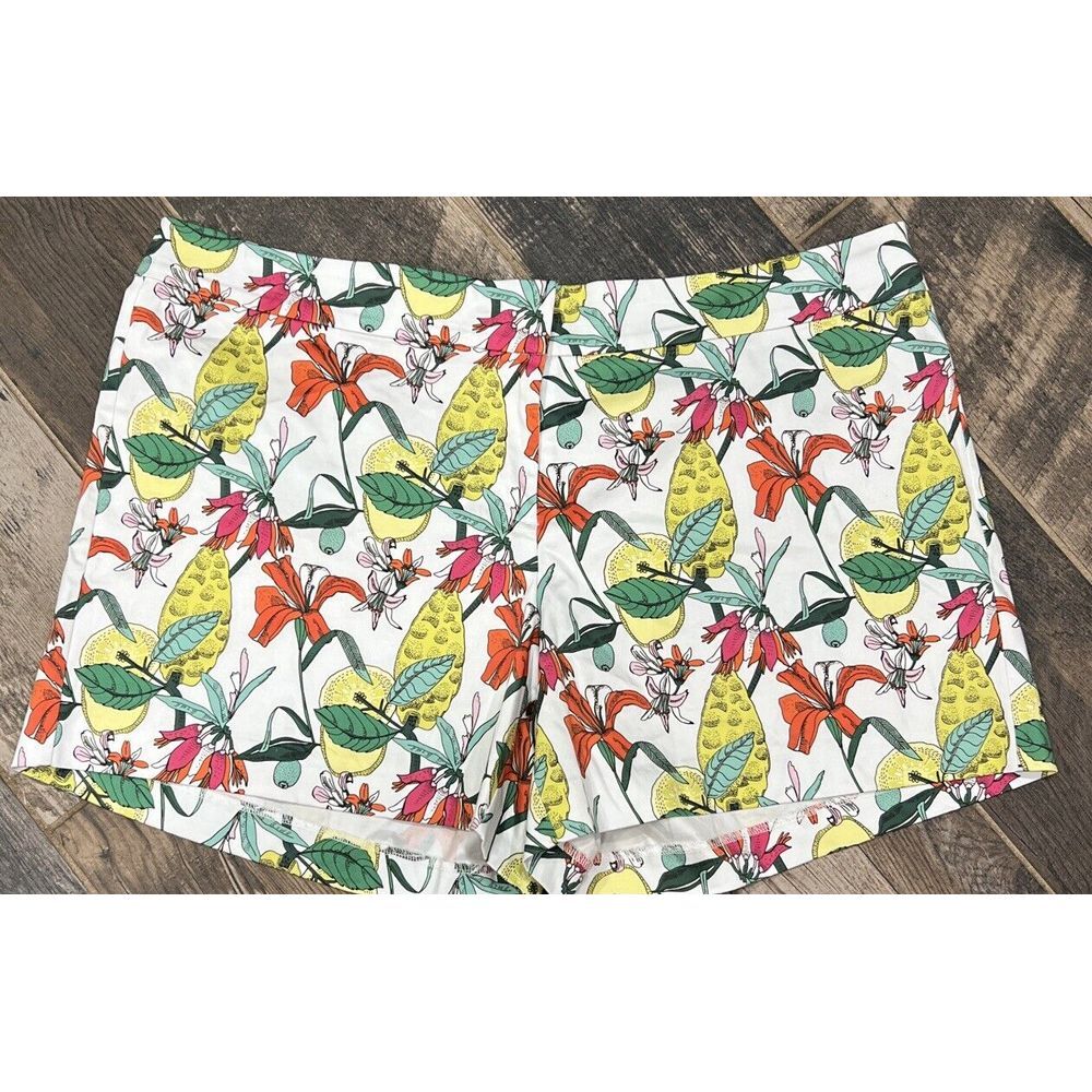 PERSIFOR Womens White Colorful Floral Stretch Chino Shorts Size 12 Waist 40